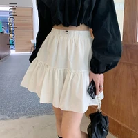 elastic waist with folds white short skirt for women 2021 summer y2k ball gown mini skirt gothic high waist skirts korean style