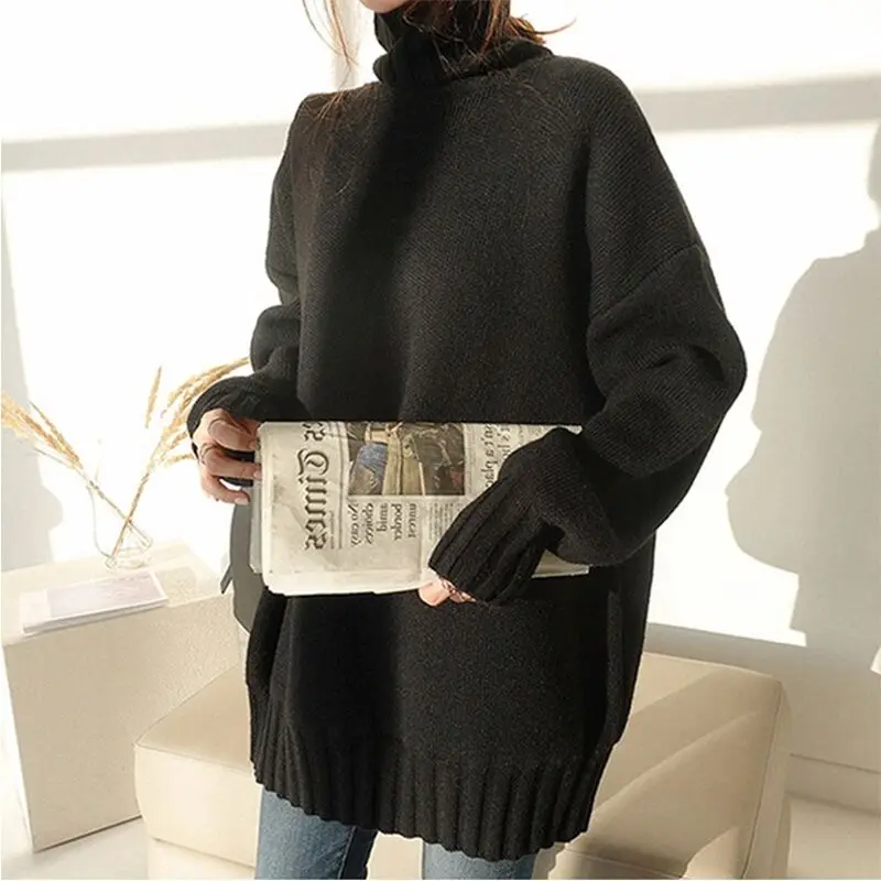 

New 2021 Winter Spring Women's Sweaters Korean Style Women's Jumpers Turtleneck Warm Pullover Oversize Long Warm Knitwear