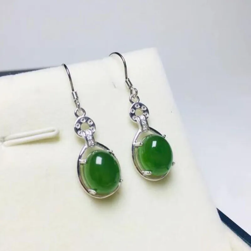 Женские серьги-подвески из серебра 925 пробы с зеленым нефритом | Украшения и