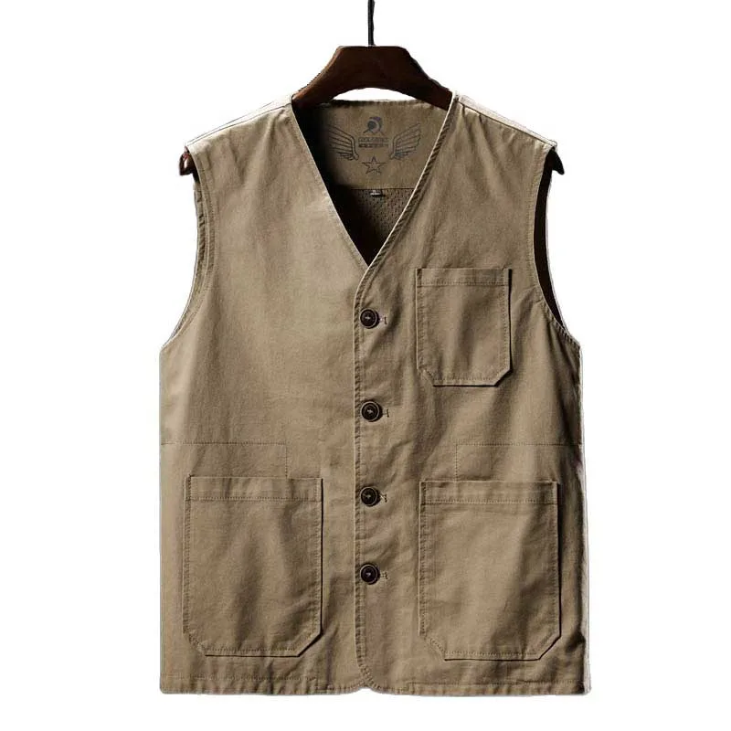 Spring Autumn Cotton Vest Men Casual Waistcoat V-Neck Sleeveless Jacket Big Size Outdoor Man Clothing