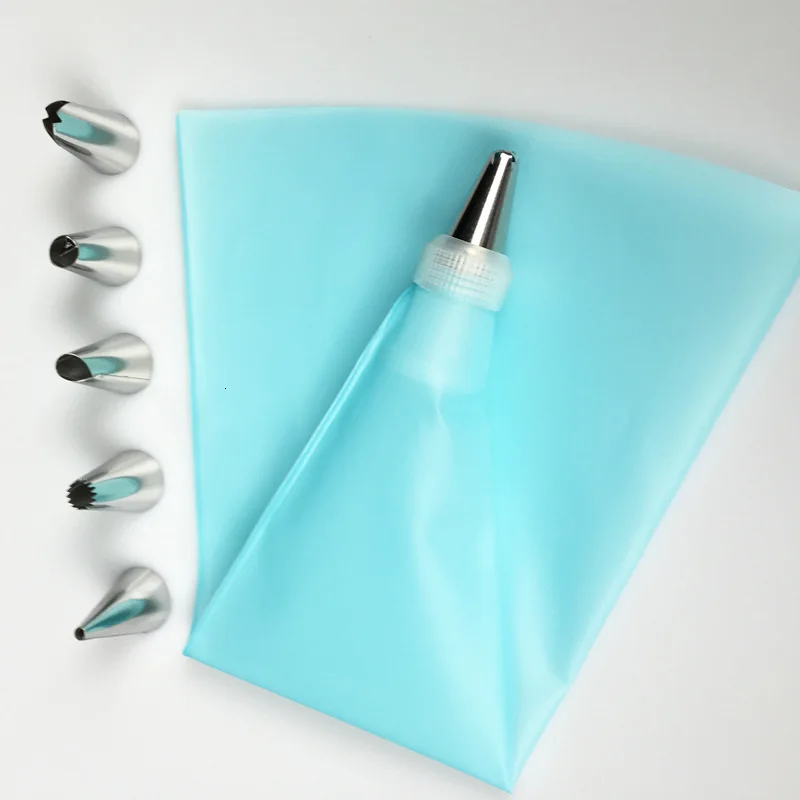 8 Silicone Kitchen Accessories Glass Tube Baking Bag + 6 Stainless Steel Nozzles A Set of Mint Cake Decoration Combination | Дом и сад