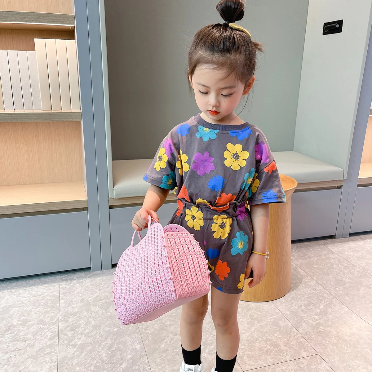 

2021 Girl Clothes Cotton Sun Flower T-shirts Tops + Shorts Pants 2pcs Outfits Summer Newborn Clothes Set