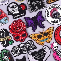 rose flower skull embroidered patches for clothing thermoadhesive patches hippie punk iron on patches on clothes stickers badges