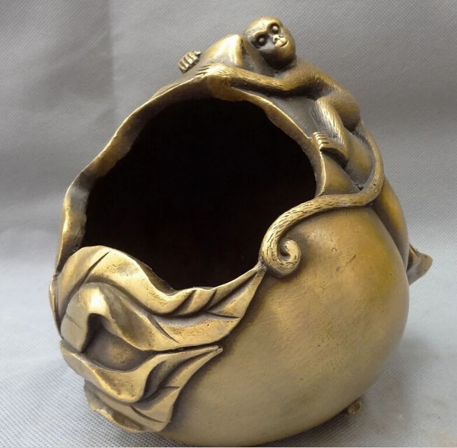 913 +++ китайская Бронзовая резная сборная карандашная ваза для ползания обезьянок