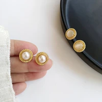 temperament geometric round earrings for women vintage pearl cateye pendientes piercing charm jewelry fashionable small earrings