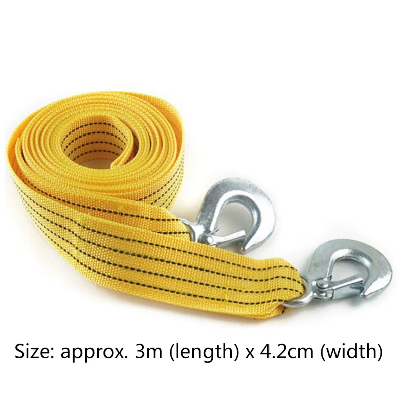 

3 Tons Car Auto Tow Cable Towing Strap Rope With Hooks Emergency Heavy Duty