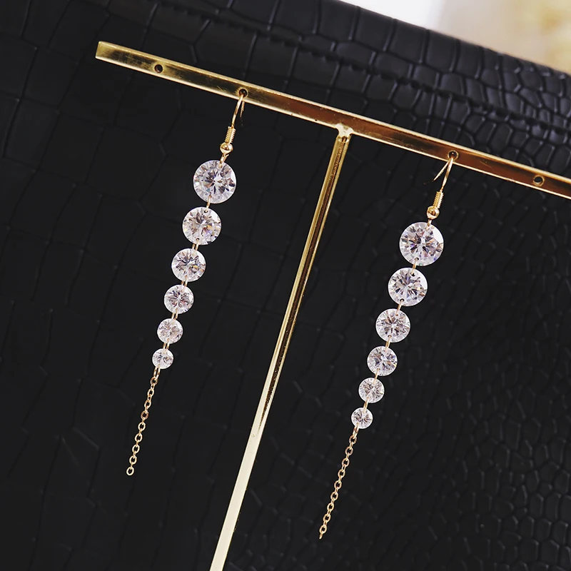 Bling AAA циркониевый камень CZ Висячие серьги для женщин Роскошные невесты Золото Серебро Цвет Длинные Серьги Brincos Bijoux Свадебные ювелирные изделия