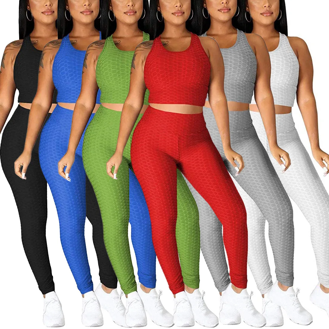 

Sexy Solid Casual Sports Two-piece Suits Skinny Yoga Outfits Fashion Sports Short Vest High Waist Pant Tracksuit Summer Outfits