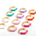 Серьги-кольца Huggie женские с фиолетовыми/розовыми/синими эмалью, маленькие круглые ювелирные украшения с кристаллами циркония - фото