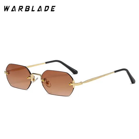 Солнцезащитные очки WarBLade Uv400 Мужские и женские, прямоугольные, без оправы, восьмиугольные, небольшие металлические, золотые, многоугольные, синие, коричневые, без оправы, 2023