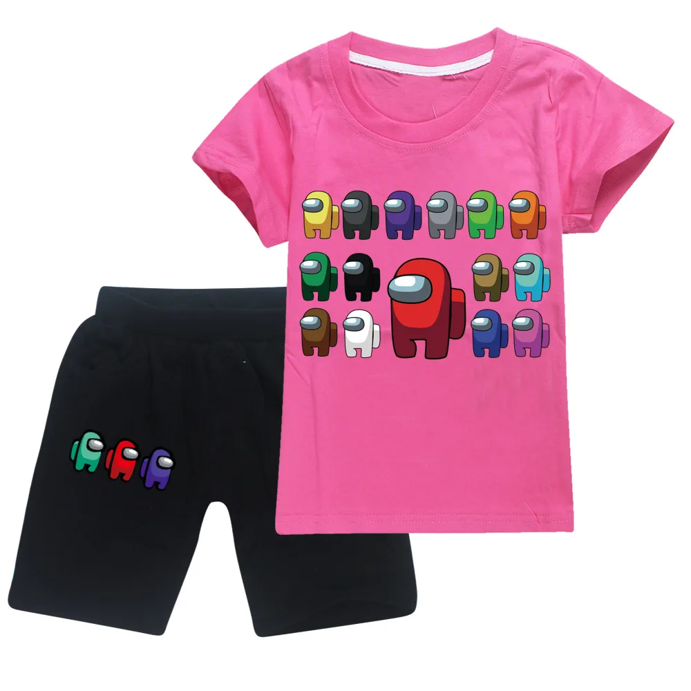 

Summer Clothes Among Us New Children Short-sleeved Shorts 2pcs Set Boy Casual Cotton Printed T-shirt Girl Fashion Shorts