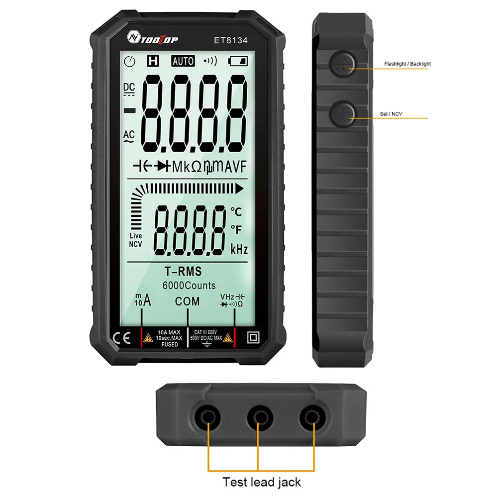 

ET8134 NCV Digital Multimeter LCD Backlight Tester True RMS Professional Count AC DC Voltmeter Ammeter Ohm Voltage Meter