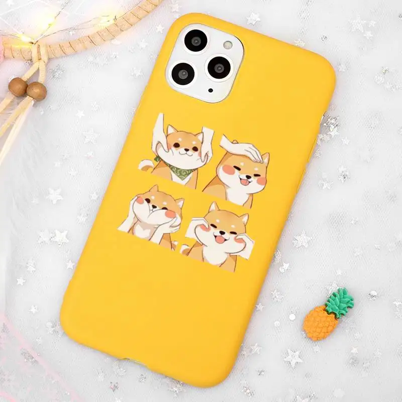 

Cartoon Corgi cute animal Phone Case Candy Color Yellow for iPhone 11 12 pro XS MAX 8 7 6 6S Plus X 5S SE 2020 XR