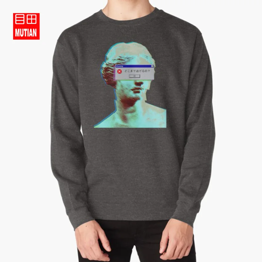 darkgrey-sweatshirt Vaporwave ослепленные толстовки кофты эстетика Эстетическая мраморная каменная статуя окна предупреждение - Цвет: darkgrey-sweatshirt
