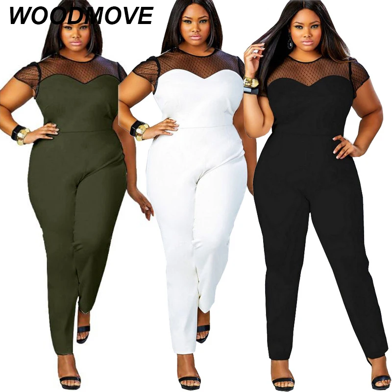 

Женский сетчатый комбинезон с коротким рукавом и круглым вырезом, размеры до 4xl