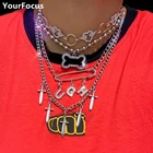 Женское колье в стиле Харадзюку, милое ожерелье из нержавеющей стали с бусинами в стиле рок панк рок