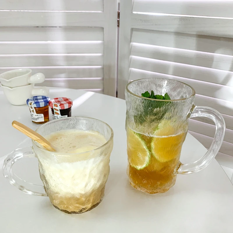 

Water Matte Glass Cup Design with Handle Nordic Creative Wine Glass Cup Coffee Tea Cute Office Taza De Vidrio Drinkware DFBLB