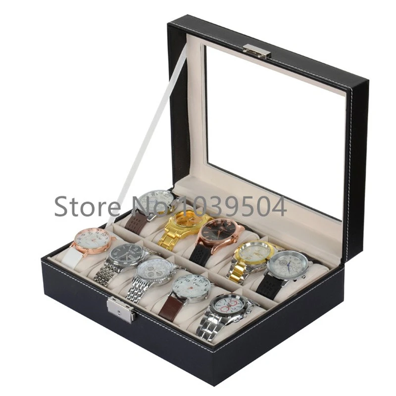 Боковой замок новинка полиуретановые коробки для часов чехол черный органайзер