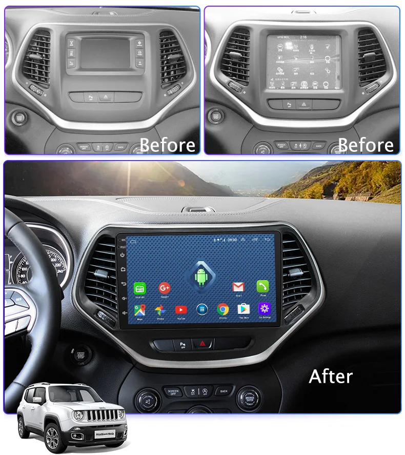Wanqi 9.1 9 inch 2+32G 4G/WIFI Full Touch Screen Car GPS Radio Music DVD for Jeep Cherokee 2014 2015 2016 2017 Support RDS BT | Автомобили