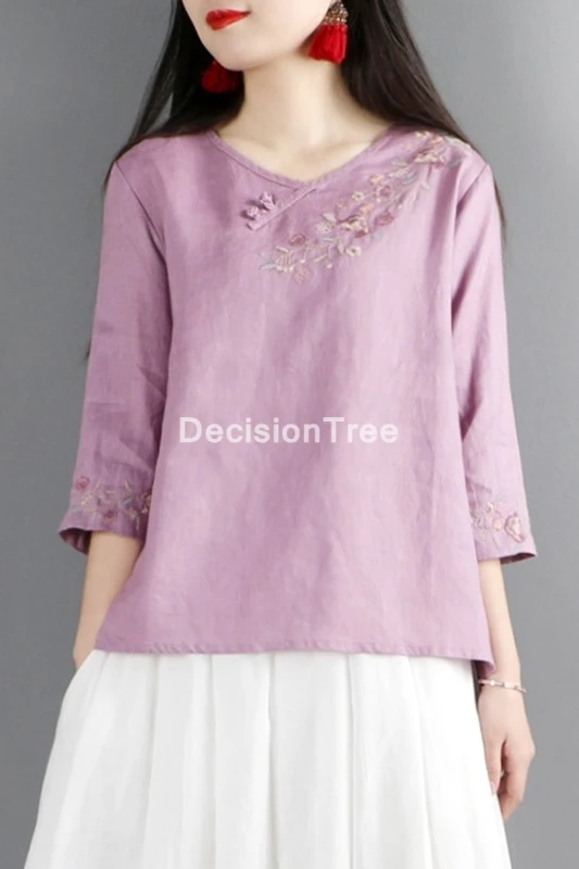 Хлопковая и льняная шифоновая блузка в китайском ретро-стиле женский свободный