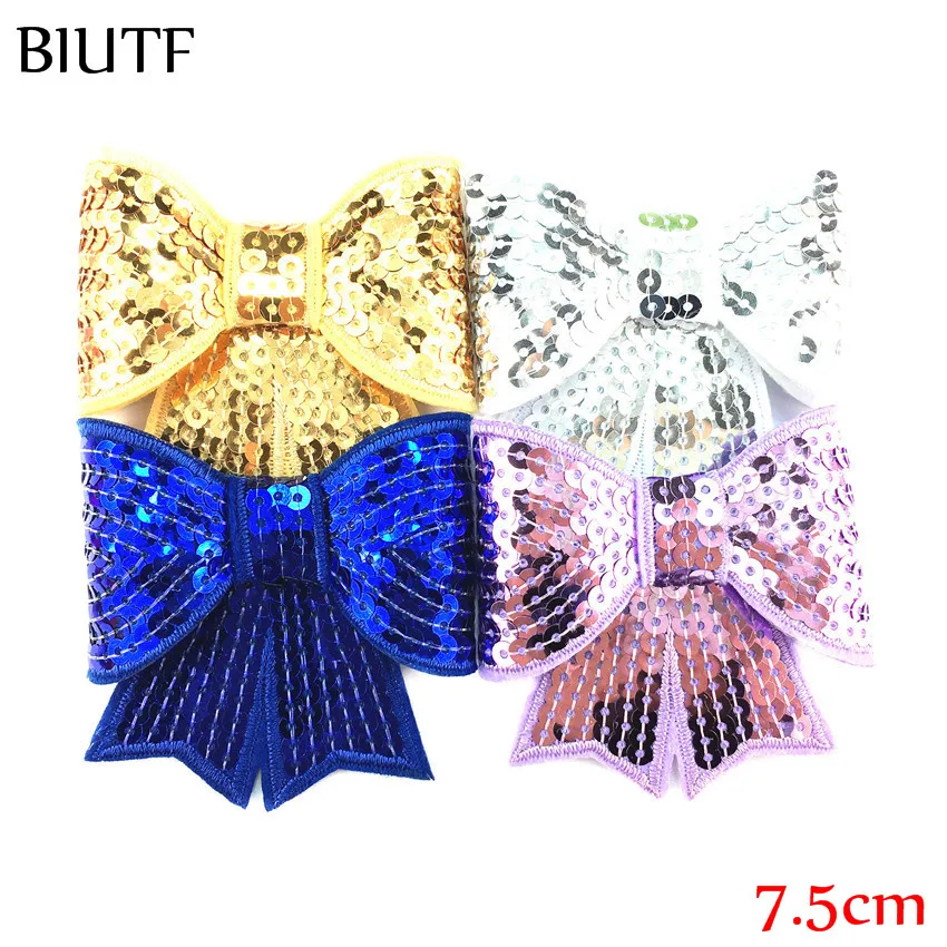 5 шт./лот большой бант для волос 7 см с вышитыми блестками и хвостом ласточки