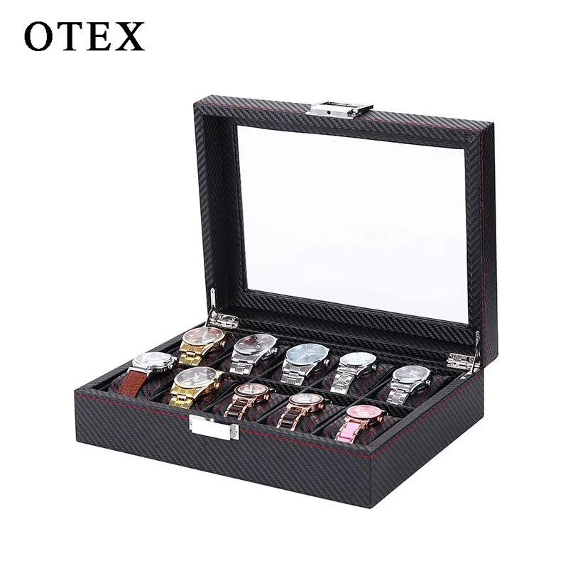 display box packaging 10 grid 12 high quality carbon fiber watch jewelry storage gift caja para reloj |