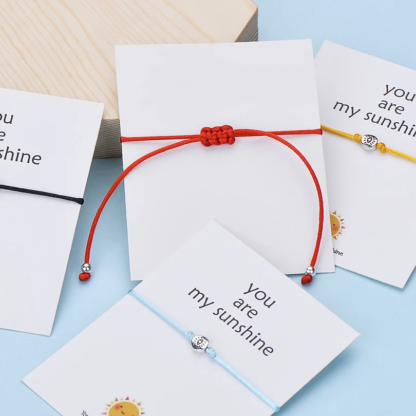IYOE Wish Card You Are My Sunshine браслеты с глазами для женщин и мужчин, подарок на день рождения, винтажный браслет ручной работы с красной нитью
