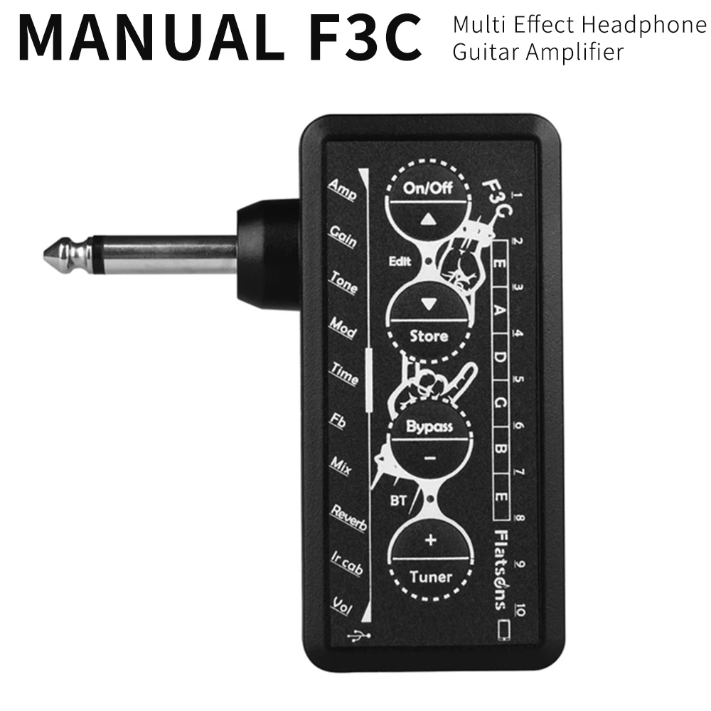 Manual F3C Multi effect headphone guitar amplifier，Mini portable，eadphone audio output，High fidelity distortion timbre