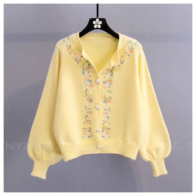 

Small fresh embroidered sweater jacket women's 2020 spring autumn new style outer wear loose lazy knit cardigan coat female 15b
