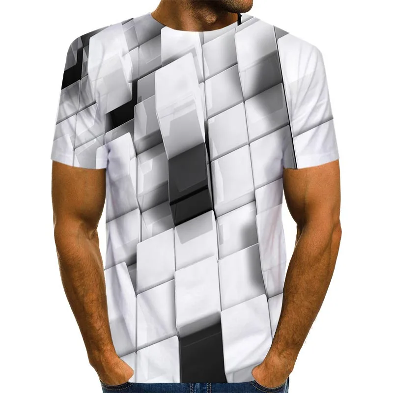 Для Мужчин серый футболка &quotКубик&quot 3D печати t-рубашка летняя Графические