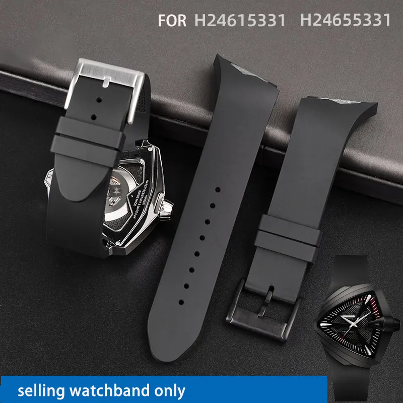 

Inclined Silicone Watchband For H-a-milton Rubber Watch Strap Adventure Series H24655331 Elvis Presley Black Waterproof 25mm