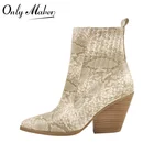 Женские ботильоны без застежек Onlymaker, из искусственной кожи с крокодиловым принтом, с квадратным носком, на толстом каблуке, новые удобные ботинки для вечеринок