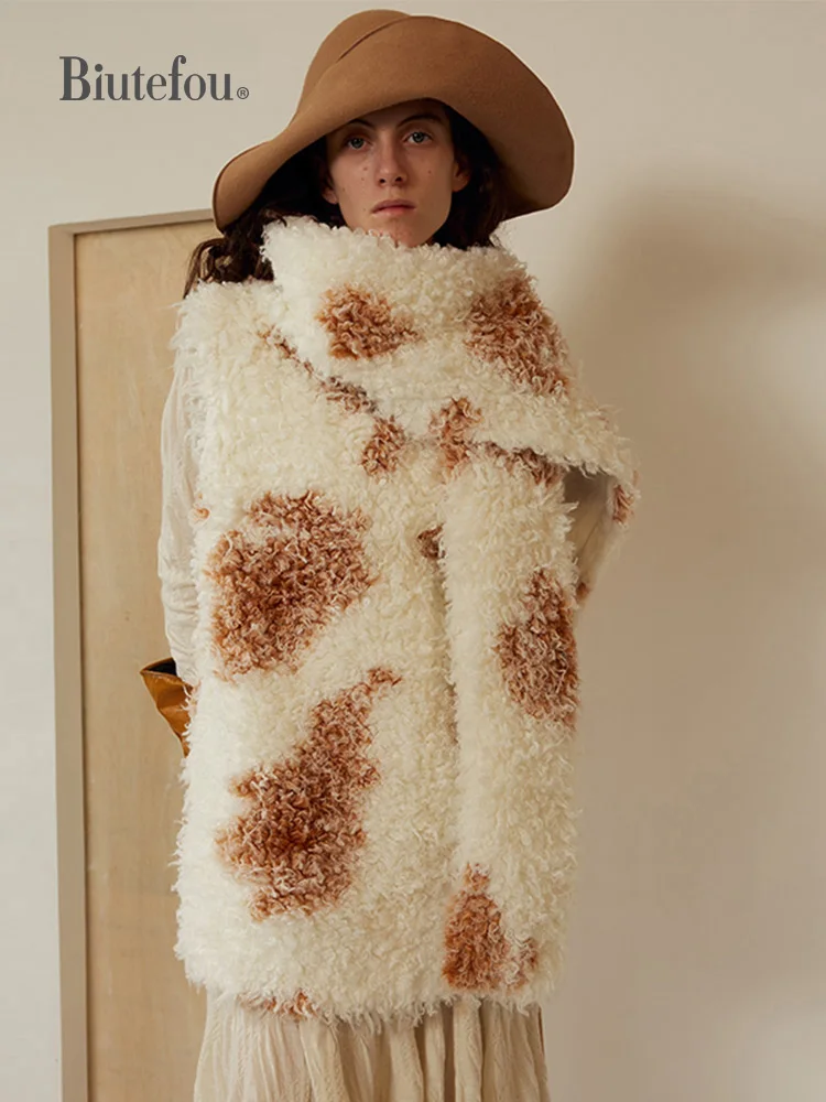 

2022 зимнее женское длинное платье из монгольской овцы с несъемным нагрудником