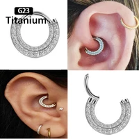 g23titanium hoop piercing double layered zircon hinged segment nose ring clicker septum rings daith helix cartilage body jewelry