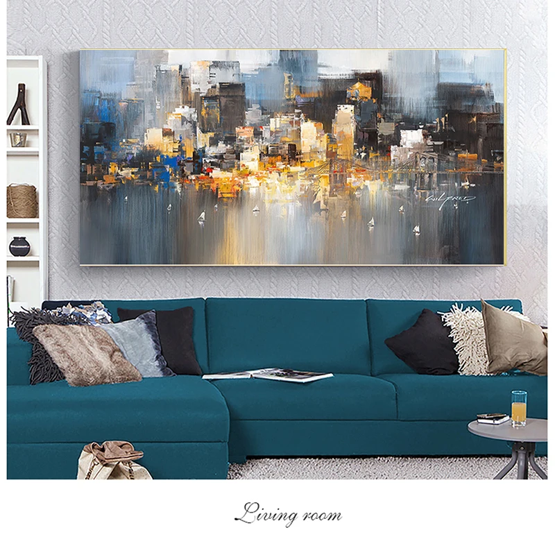 

Abstract City Building Rain Boat Scenery Posters and Prints Oil on Canvas Painting Wall Art Picture for Living Room No Frame