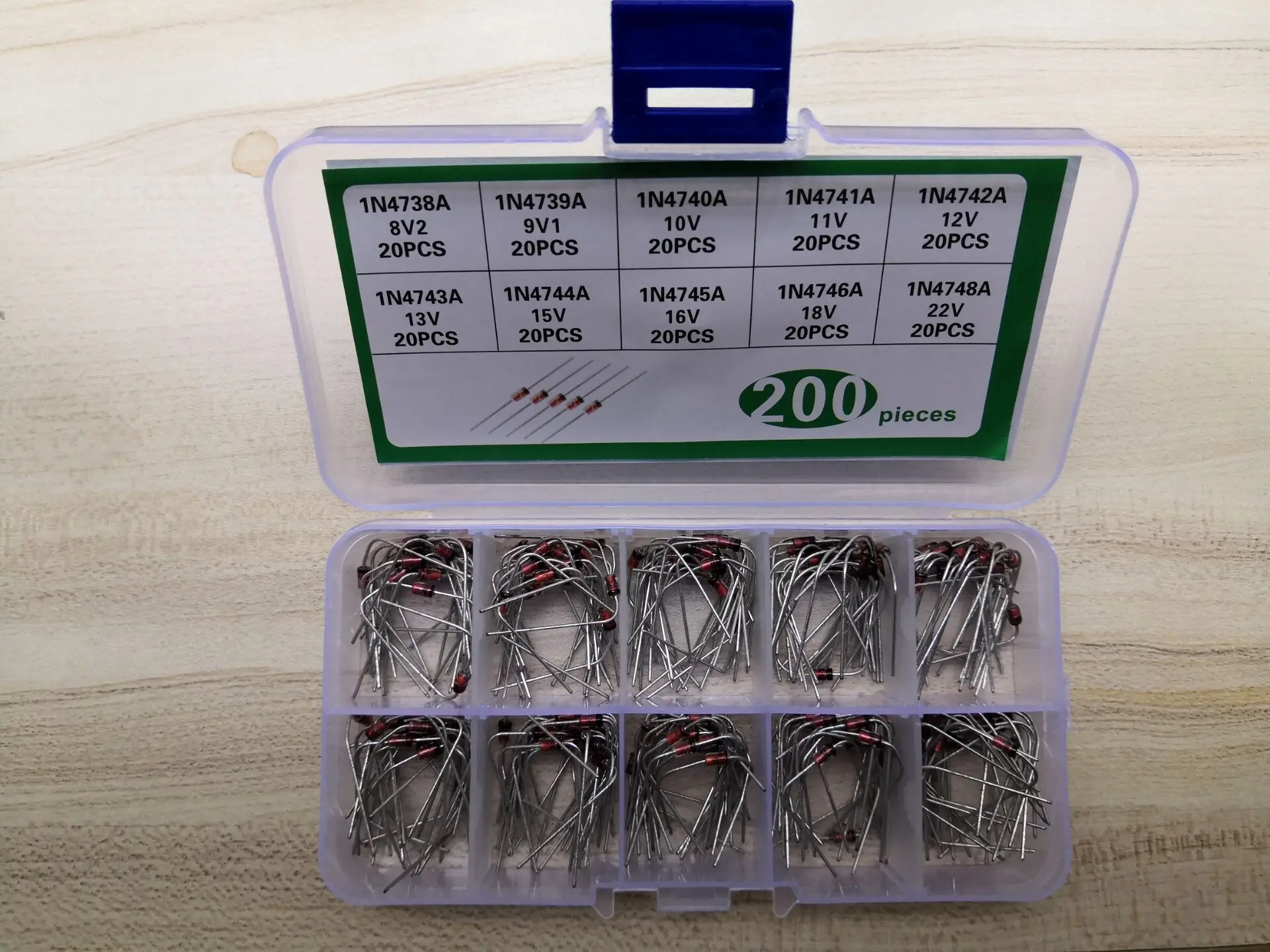 Комплект стабилитронных диодов 1n4738-1n4748, 200 шт., 1 Вт, 8,2 В, 9,1 В, 10 в, 11, 12, 13, 15, 16, 18, 22, 22 в, 1N, 4739A, 4740A, 4741A, 4742A, 4743A, 4744A, 4745A 4746A