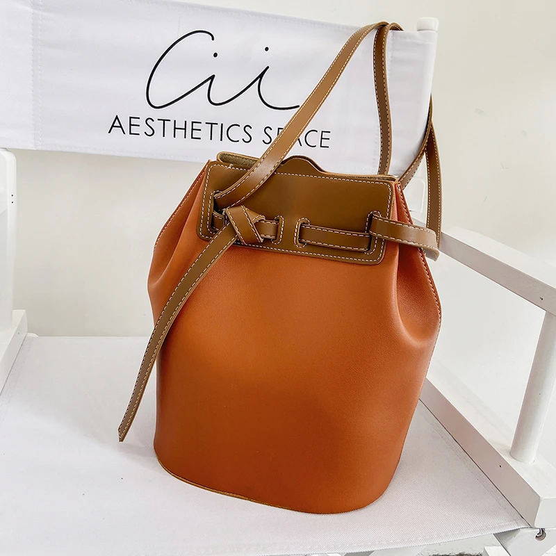 

VeryMe Solid Color Simple Lady Bucket Bag Fashion Leather Shoulder Crossbody Pack Daily Shopping Female Handbags Bolsos De Mujer