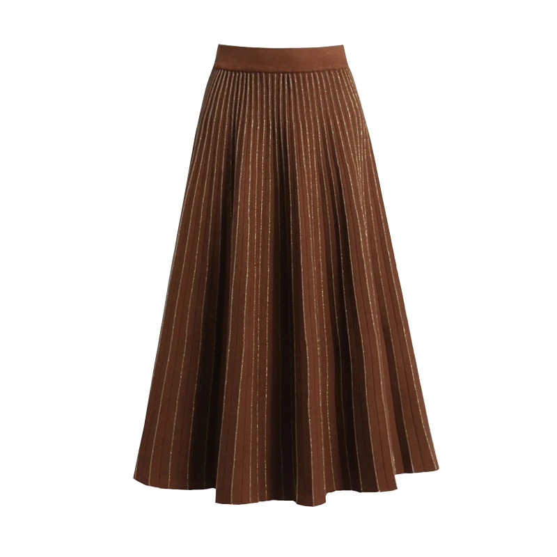 2019 трикотажная полосатая Женская Осенняя длинная юбка трапециевидной формы с