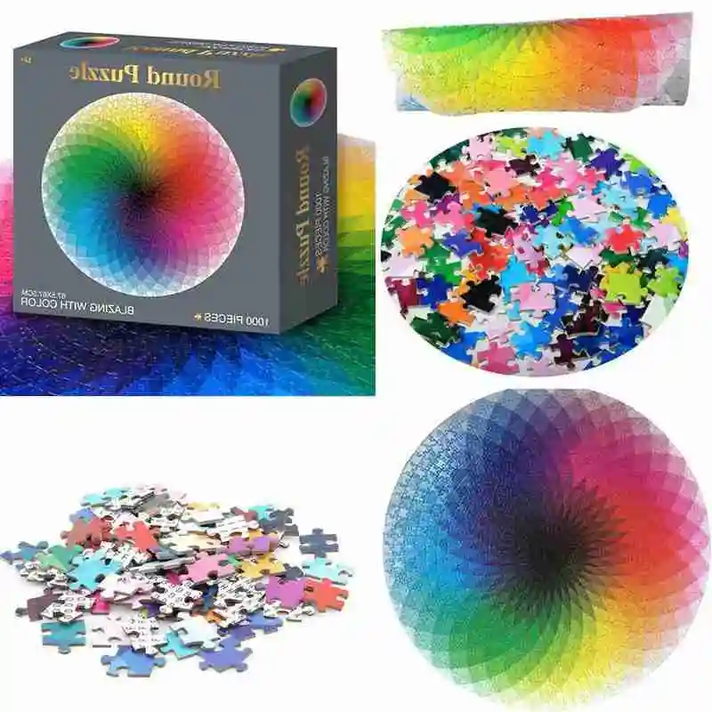 1000 штук Бумага головоломка разные цвета радуги пазлы круглый геометрический