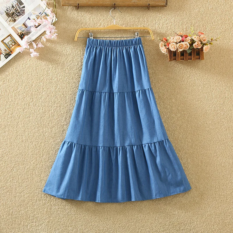 

2022 Summer New Retro High Waist Loose Denim Skirt Stitching A-Line Skirt Soild Casual Mid-Length Skirts 120921WBA