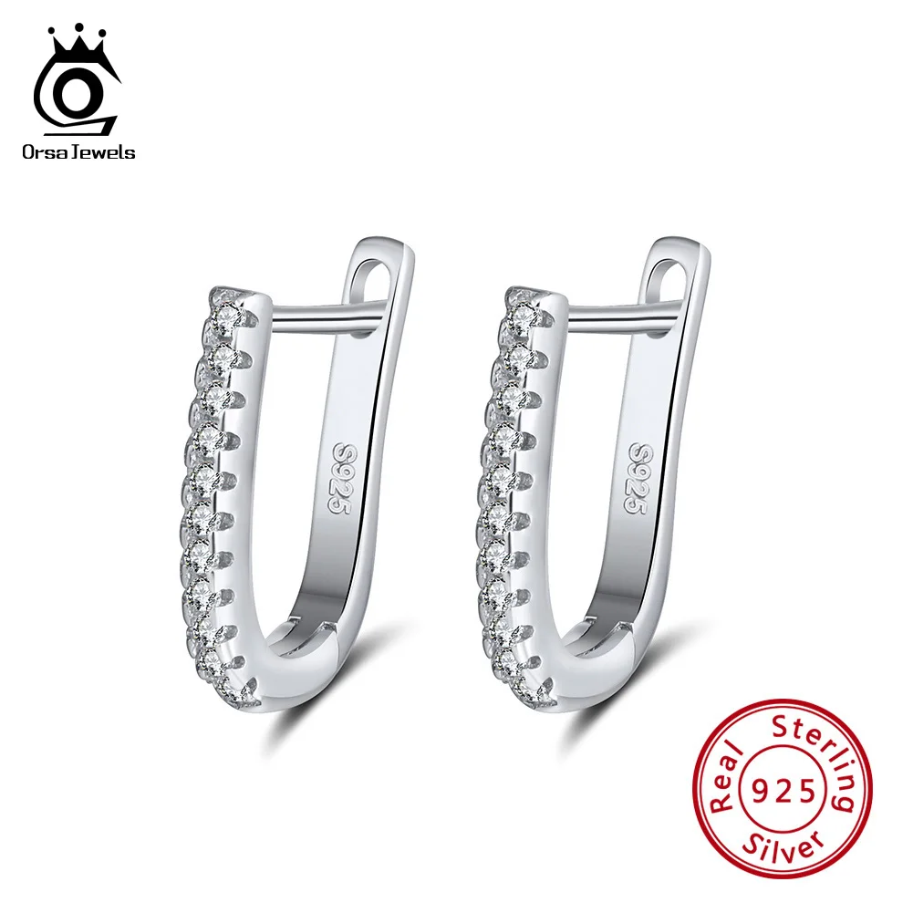 

ORSA Jewels Silver Women Earrings AAA Cubic Zircon Sparkling Stone Small Hoop Earring Sterling Silver 925 Jewelry 2019 OSE118-1