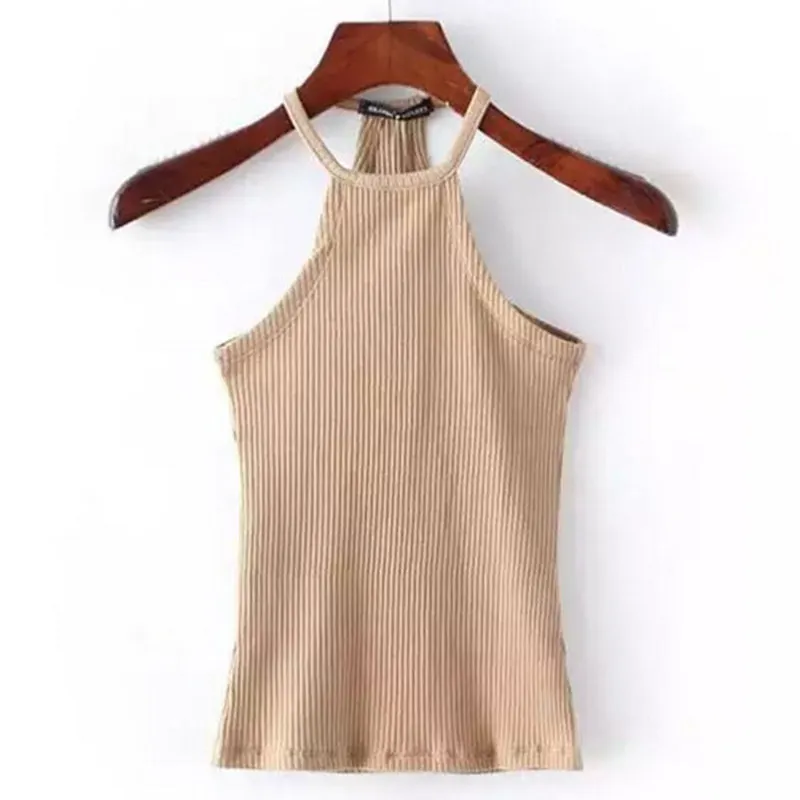 Женская майка без рукавов винтажная трикотажная кофточка в полоску с круглым