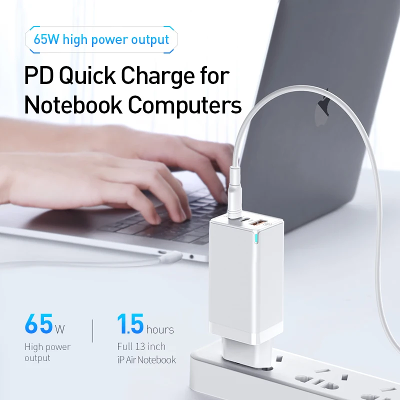 baseus 65w gan fast charger type c pd quick charge 4 0 qc3 0 eu us plug 3 ports usb portable charger for iphone 12 huawei xiaomi free global shipping
