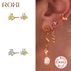 ROXI, элегантный клеверный, украшенные разноцветными кристаллами, серьги со шпилькой, для женщин, свадебные украшения, серьги пирсинг 925 стерлингового серебра серьги
