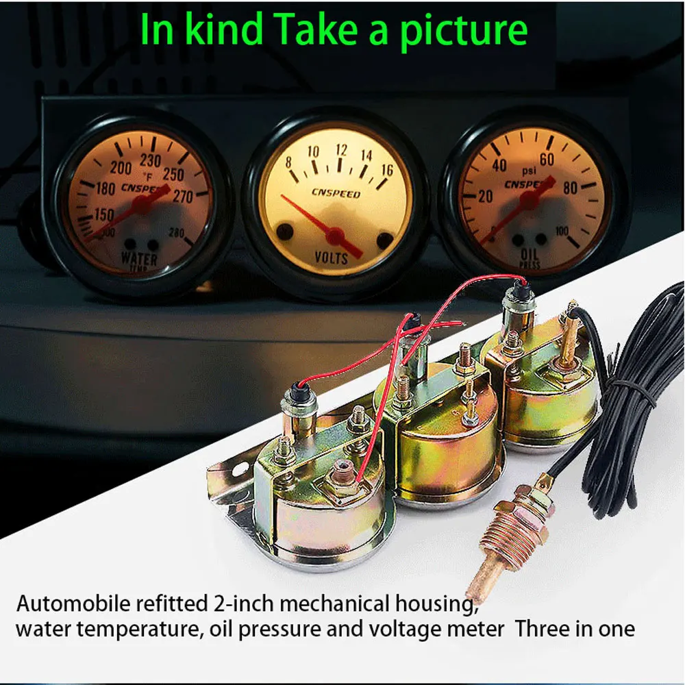 

Automobile refitted 2-inch mechanical housing, water temperature, oil pressure and voltage meter Three in one