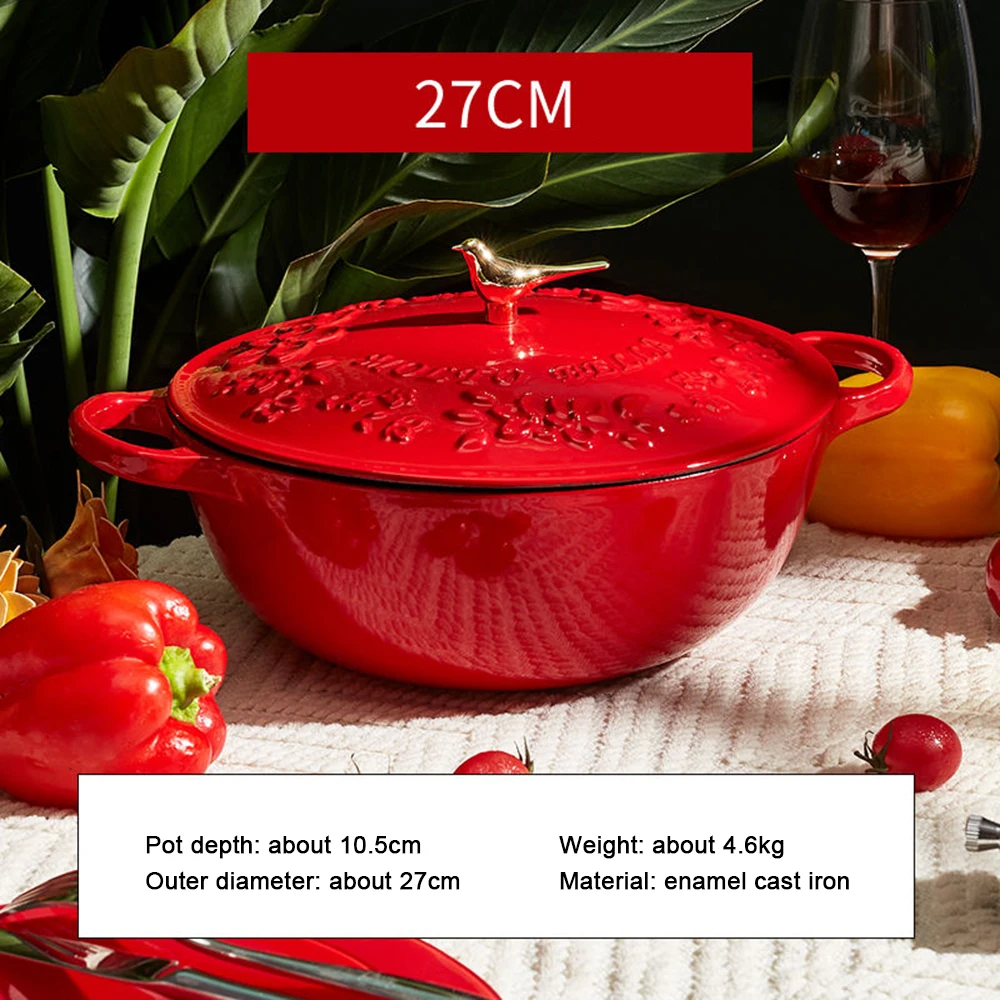 

Cast Iron Enamel Soup Pot With Multifunctional Embossed Pattern White Mummy Pot Stew Soup Seafood Pot 23/27cm Enamel Soup Pot