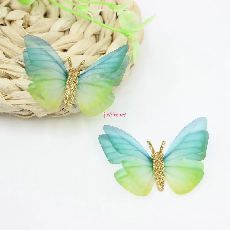 100 шт. градиентная блестящая органза ткань бабочки аппликации 5 см полупрозрачная