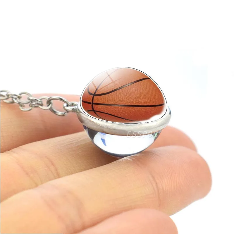 

16mm Glass Ball Pendant Necklace for Women Men Football Basketball Billiards Tennis Volleyball Pendant Ball Game Jewelry Gifts