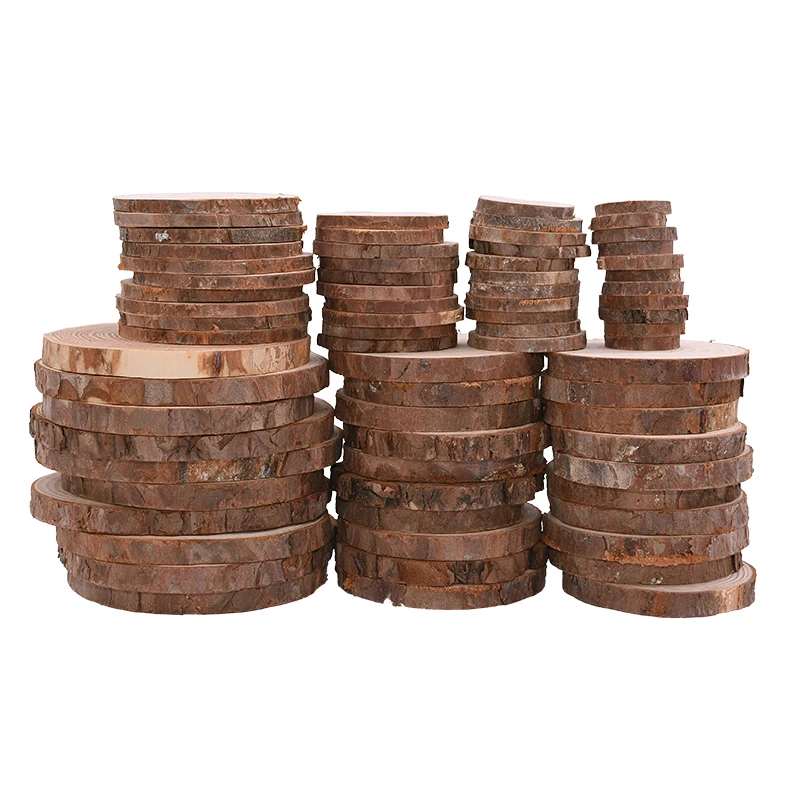 

3-12cm Natural Pine Round Unfinished Wood Slices Circles With Tree Bark Log Discs DIY Painting Wooden Board Wedding Party Decor