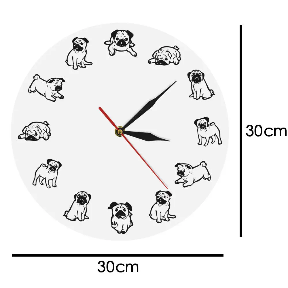 Часы настенные с мультяшным принтом смешные силуэтом мопса собаки современный